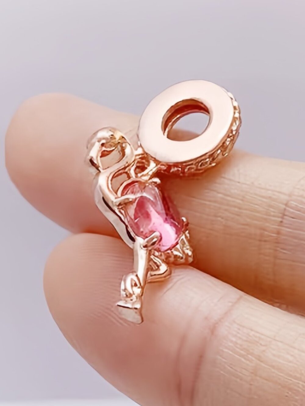 Pandora Pink Murano Glass Flamingo Dangle Charm Rose Gold-Plated